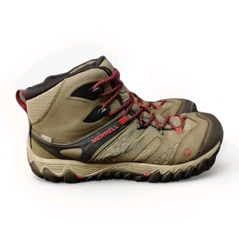 Merrell Capra Bolt Mid Waterproof Hiking Boots Womens 9 Brown Red J32758 Vibram